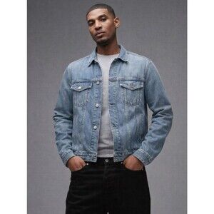 Tommy Hilfiger Trucker Denim Jacket Indigo Distress Wash Button Front Mens Large